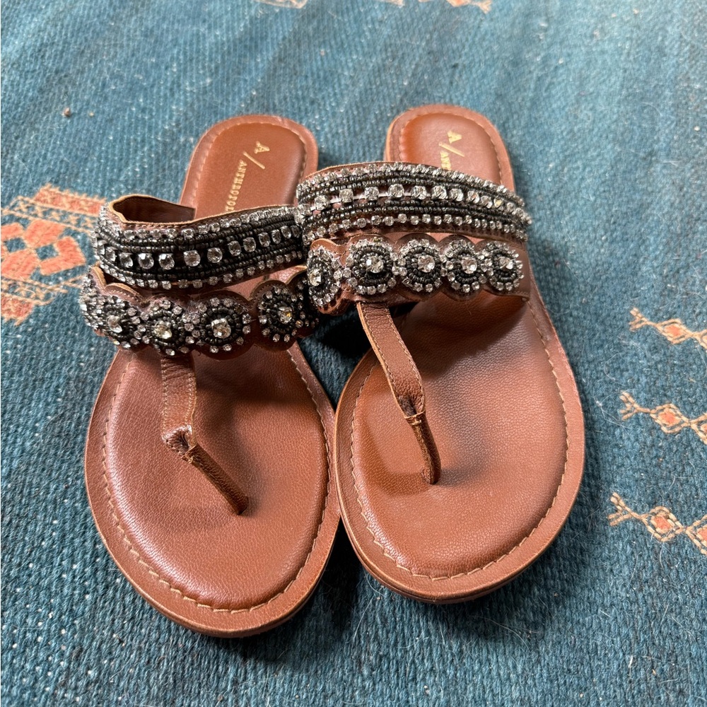 Anthropologie Brown Beaded Sandals